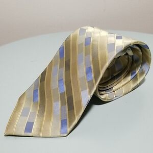 AXIST SILK Gold & Blue diagonal box strip Necktie